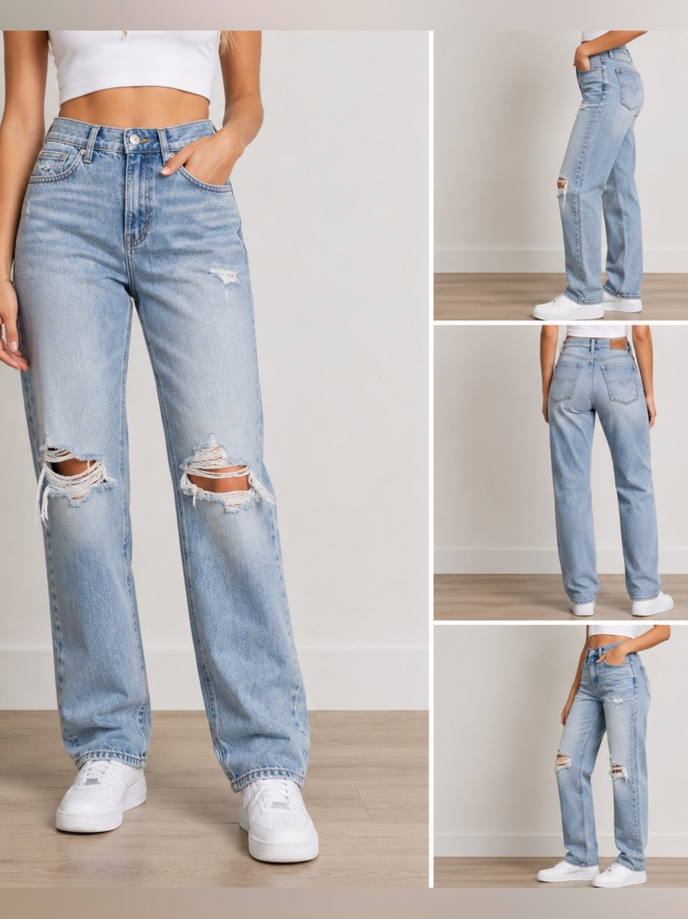 American Eagle Women’s Distressed Straight Leg Jeans Light Wash Size 0 Regular